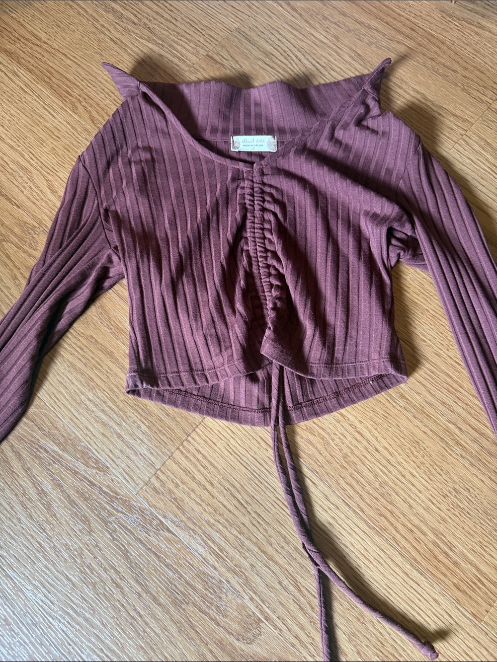 Altard state Mauve Ribbed Ruched Long-Sleeve Crop Top